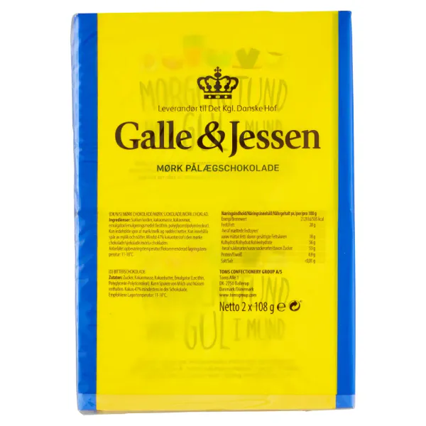 Galle & Jessen Mørk Pålægschokolade 2 PK 216g