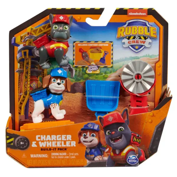 Paw Patrol Rubble & Crew Charger & Wheeler Build-It Pack Kinetic Sand